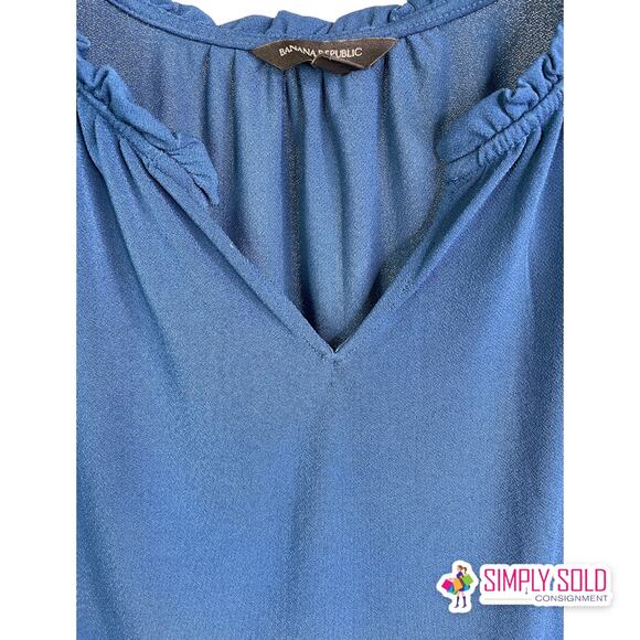 Banana Republic Women's Blouse Tank Top Sleeveless Blue Ruffled V-Neck Stretch L - Picture 4 of 9